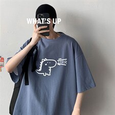 港风几物风小恐龙运动潮流短袖纯棉T恤宽松大码男装打底衫T51-P25图片