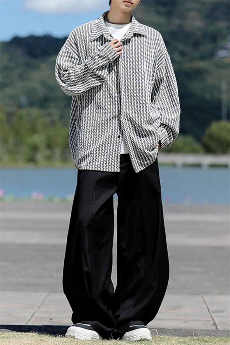 8XL-M鱼骨纹小香风衬衫男生春秋衬衣宽松慵懒垂感外套CS29009P45,男装衬衫,电商B312