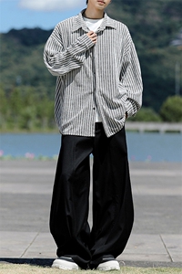 8XL-M鱼骨纹小香风衬衫男生春秋衬衣宽松慵懒垂感外套CS29009P45图片