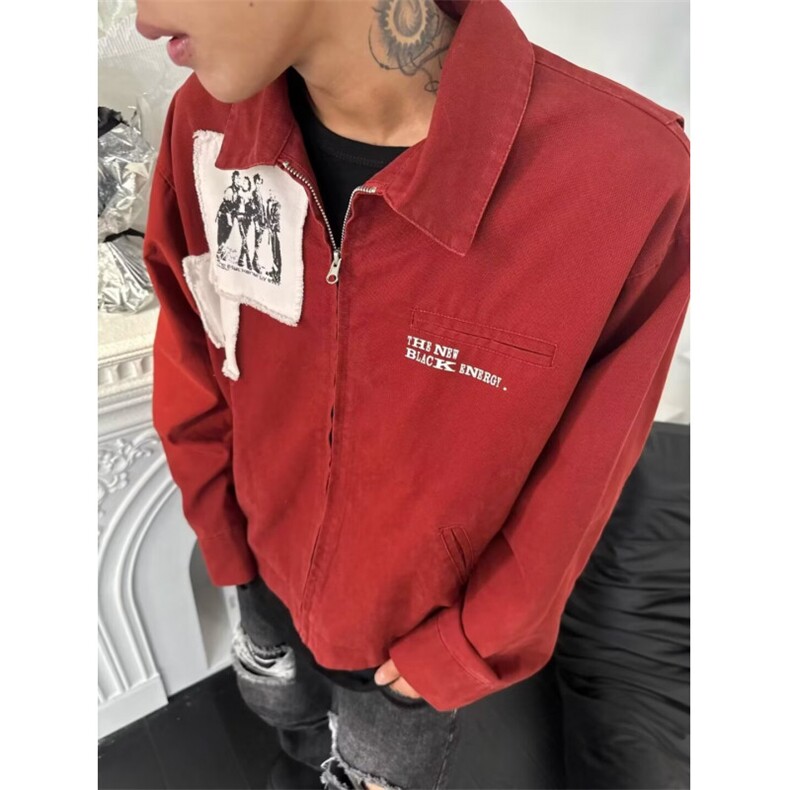 W10153-P88网图现货安可拉红秋季翻领夹克美式复古宽松休闲外套，男装夹克，星座1608-2