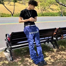 美式高街潮牌男女运动休闲裤直筒宽松慵懒显瘦印花休闲卫裤子，男装休闲裤，电商A486