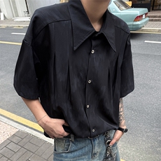白色扎染翻领冰丝短袖衬衫男款夏季潮牌速干衬衣户外运动凉感外套，男装T恤，电商B319