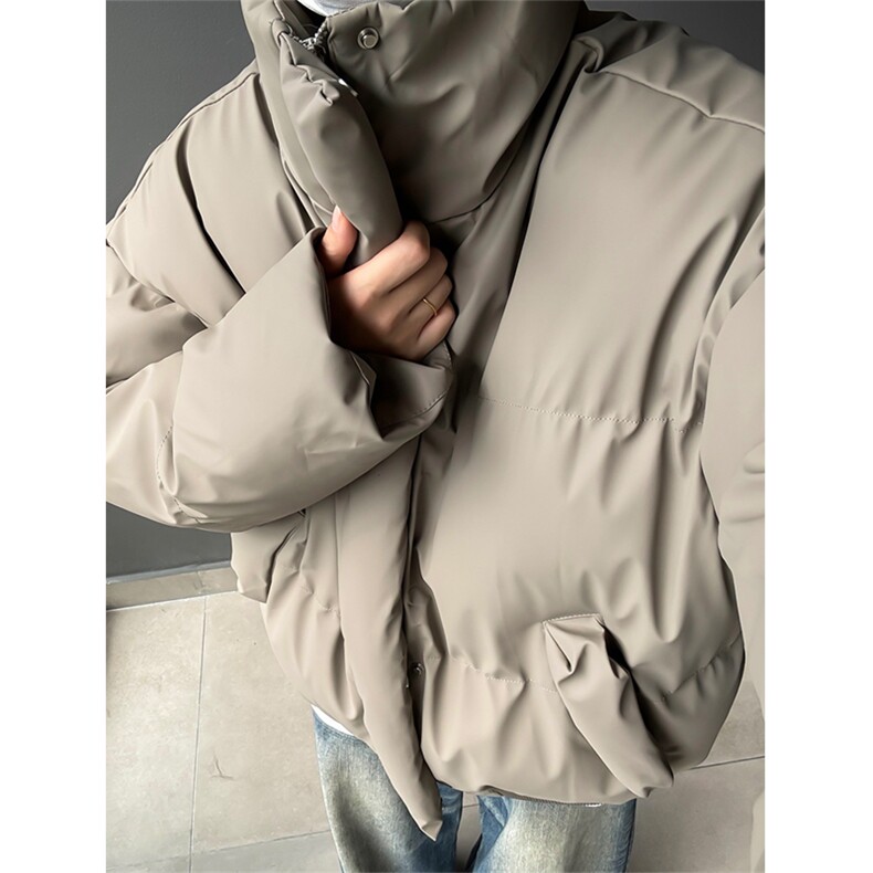 现货5W件冬季三防重磅boxy短款羽绒立领PU皮棉衣外套男女加厚棉服,男装棉衣,电商A486