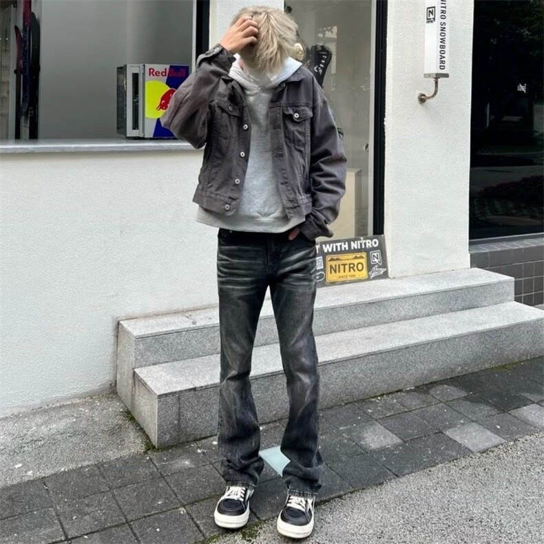W11065-P48网图现货春季新款美式高街复古水洗黑灰色弹力牛仔裤,男装牛仔裤,星座1608