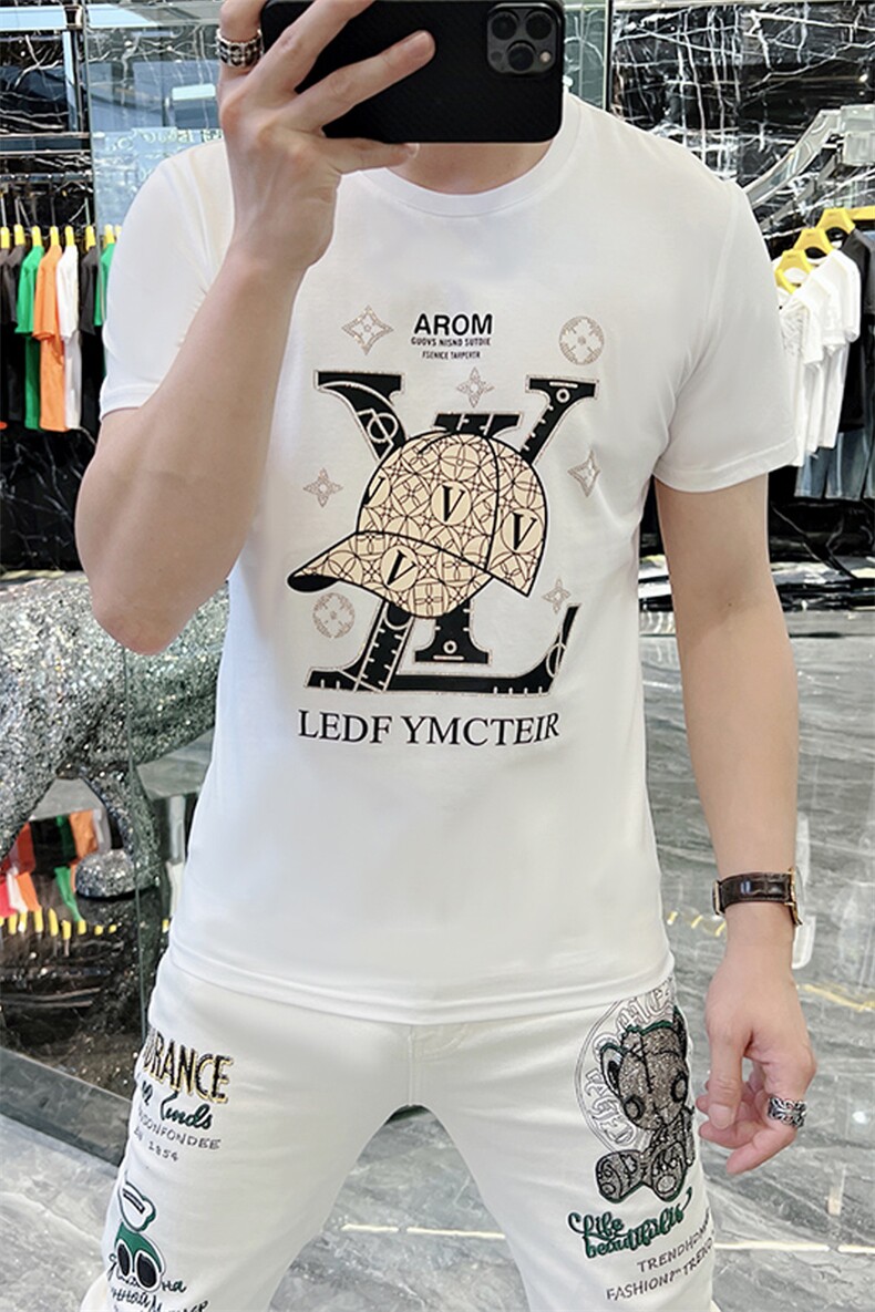 新款时尚高端精品欧货夏季男T恤短袖潮流抖音A227B-A-713-P45,男装T恤,电商A227B（原钱塘4066-1）