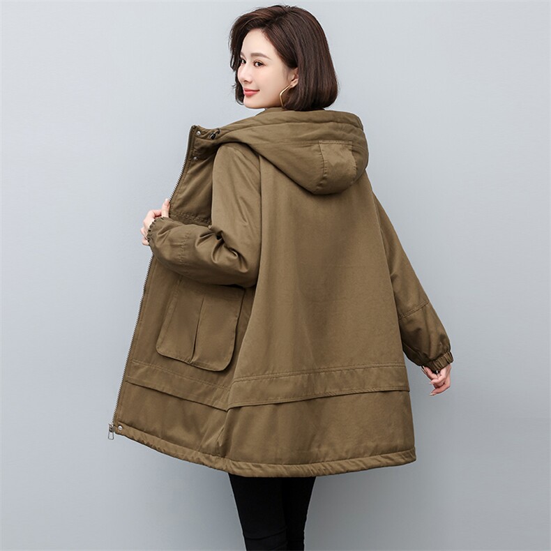 派克服2022冬季新款中长款棉衣加绒加厚大码宽松外套,女装派克服,忆绮罗