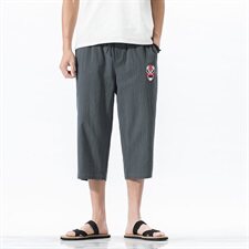 2021中国风夏款棉麻七分裤男复古刺绣宽松休闲裤QT6005-DK96-P40，男装休闲裤，星座1112-5（原712-5）