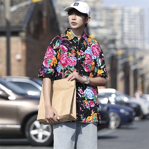 P01中性男女休闲大码花衣服polo衫宽松透气东北大花风团队服图片
