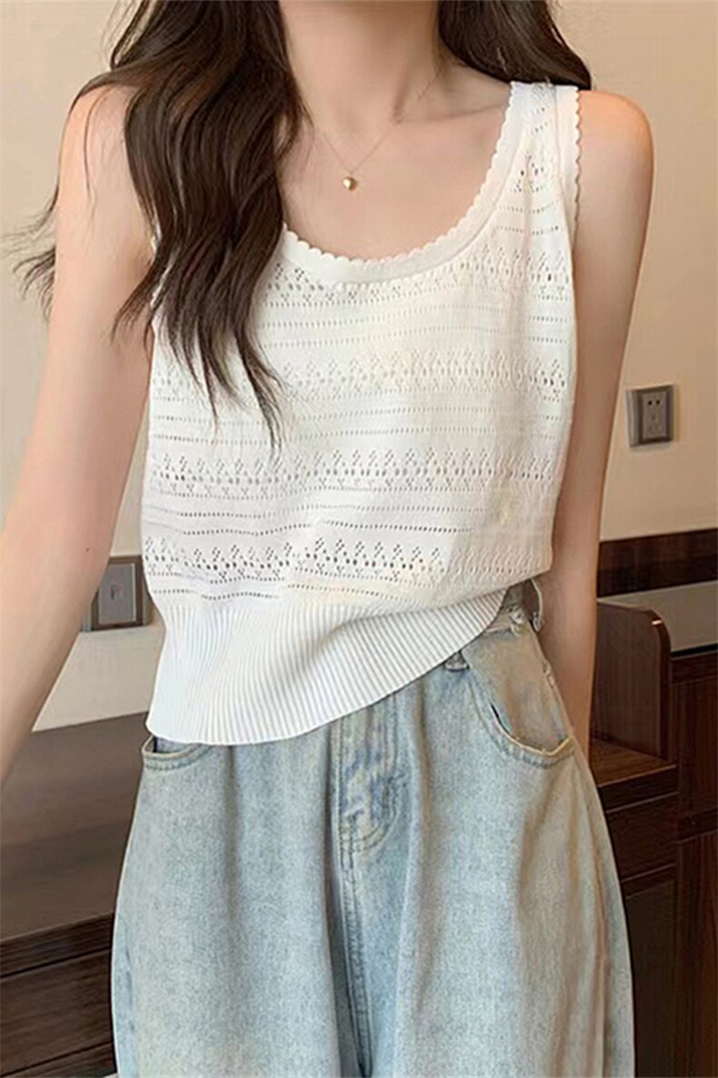 打底外穿设计背心美背上衣显瘦白色宽松无袖西装夏季短款吊带针织,女装背心吊带,斯美雅电商供货