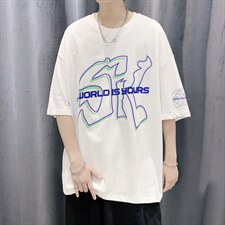 潮流原创设计款字母印花短袖T恤大码宽松男潮517A-1-T912-P28控38，男装T恤，星座517A-1