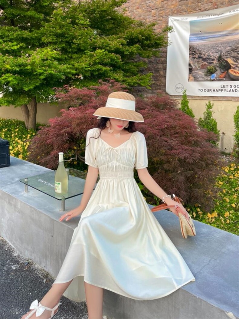 夏季清新连衣裙净色，女装连衣裙，安玖拉