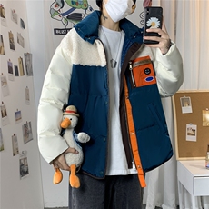 1港风80%白鸭绒宽松保暖无帽羽绒服男羊羔毛拼接羽绒外套7958P225，男装羽绒服，星座226-2