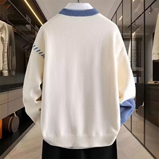 9075-P51拼接撞色毛衣男冬季美式休闲个性设计感针织衫男宽松，男装针织衫/毛衣，电商B323A