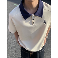 260克曼巴棉夏季拼接撞色假两件休闲POLO衫短袖男士美式潮T恤P38，男装Polo衫，电商C306-1