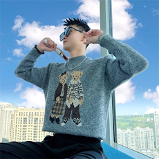 AM297/P88控118秋冬季社会小伙休闲百搭保暖外套阔版提花小熊男灰，男装棉衣，星座305B-1
