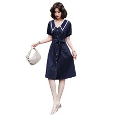 2022夏季新款简约时尚优雅气质翻领休闲时尚中长款连衣裙，女装连衣裙，岚衣(原川流布茜）
