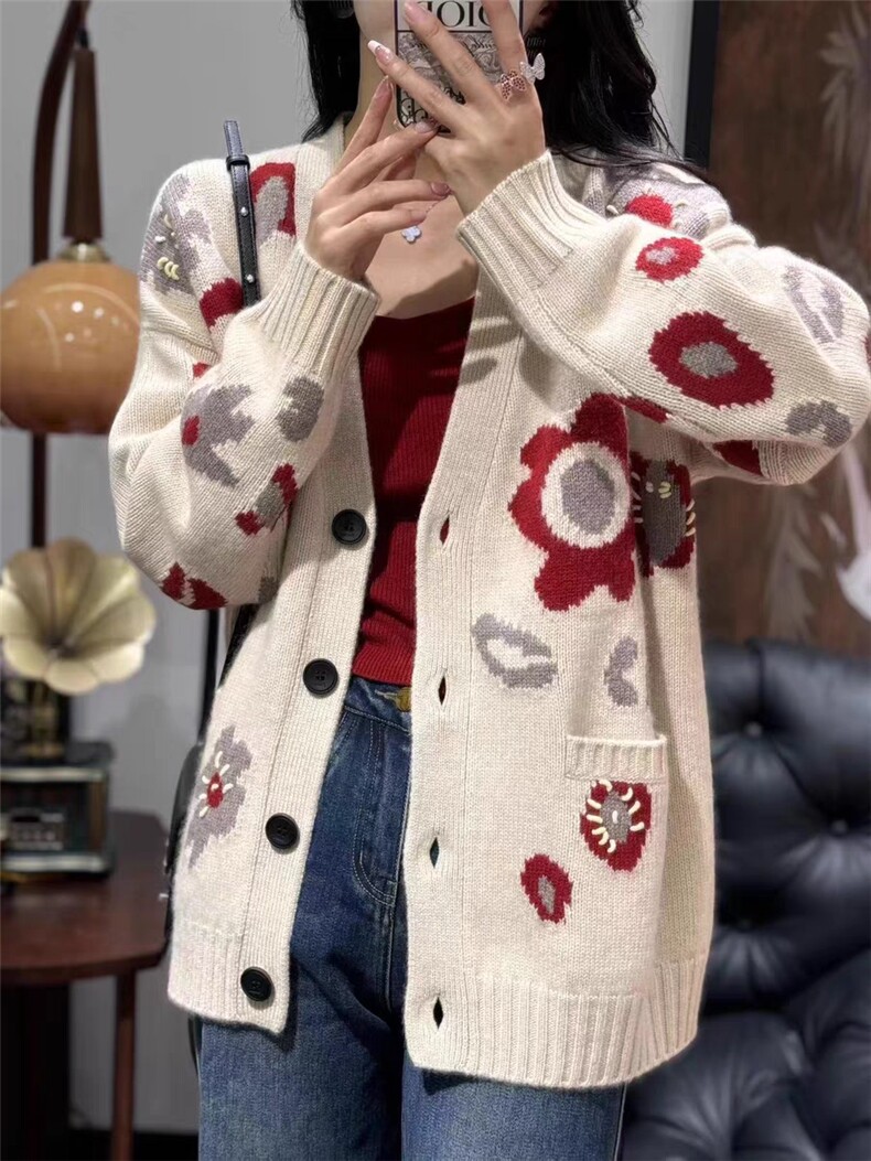 新款女装羊绒开衫宽松显瘦百搭时尚休闲外套上衣图片