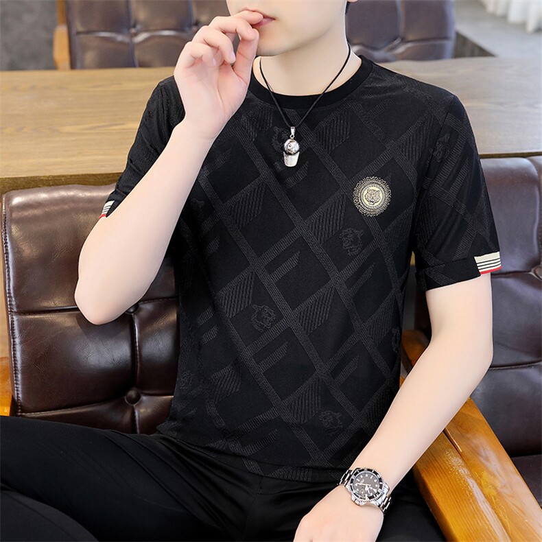 夏季新款中年男士短袖t恤薄款男装时尚休闲修身打底衫上衣服体恤图片