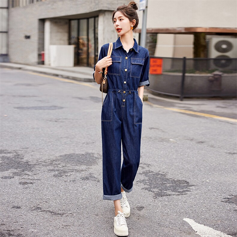 牛仔连体裤女2025春夏新款韩版时尚高腰宽松休闲显瘦工装连衣裤潮,女装连体裤,E百度