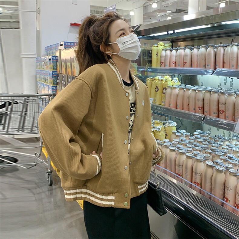 23年新品棒球服撞色休闲校园风夹克外套,女装短外套,菡迪欧娜