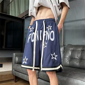 美式复古星星字母印花短裤潮牌高街宽松男女情侣D1062-P35图片