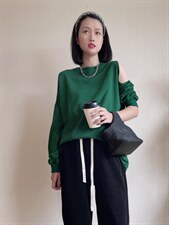 中长款漏肩卫衣，女装卫衣/绒衫，1+1 MAIN ROAD