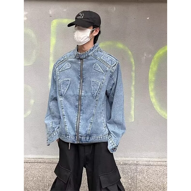 美式复古水洗做旧牛仔外套男女潮牌高街痞帅宽松夹克JK895-P73,男装工装外套,星座208-5