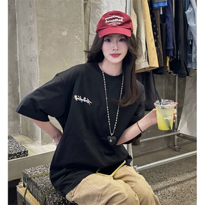 万针全刺绣工艺抖音得物高品质260克重磅纯棉双纱美式高街短袖T恤图片