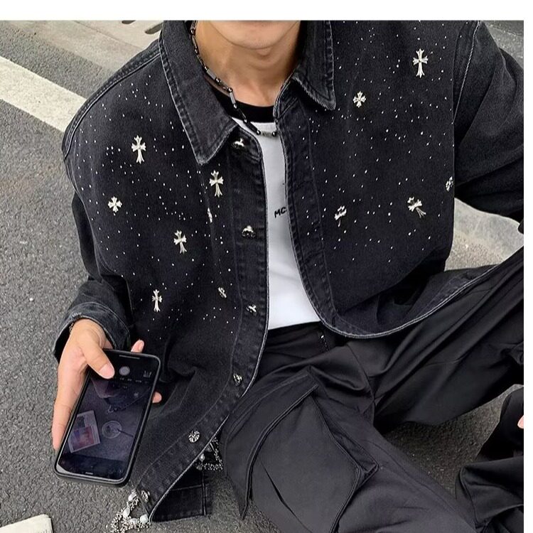秋装设计感轻奢重工粗纺胸针夹克外套男炸街痞帅,男装夹克,星座716-3