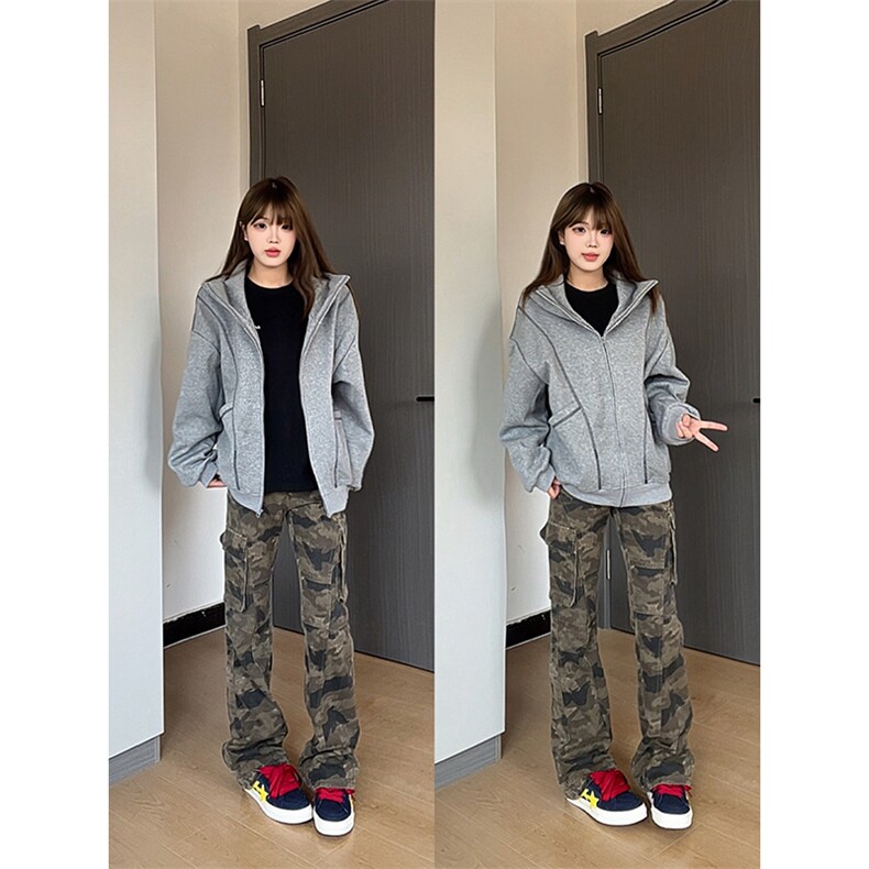 抖音得物高品质秋冬美式高街重磅结构辑明线纹理连帽卫衣外套W111,男装卫衣,电商A486