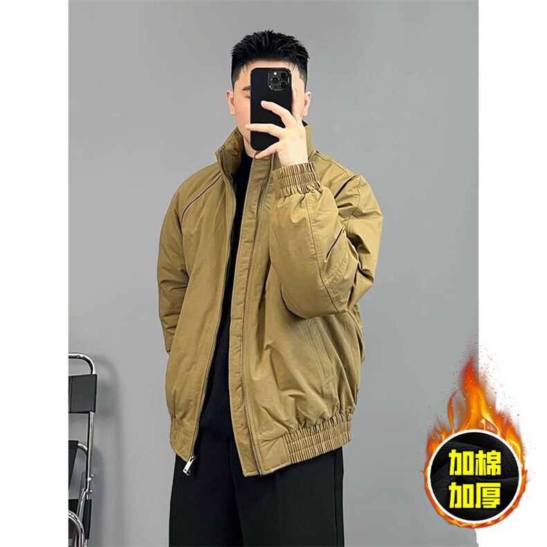 现货美式高街休闲棉衣夹克三防立领纯色户外工装加厚棉服外套,男装夹克,电商A486