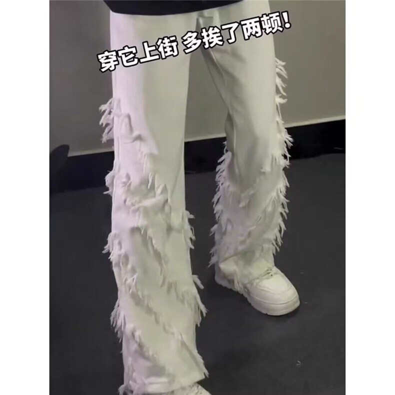 美式vibe风高街ins设计感流苏毛边牛仔裤男宽松直筒裤WL81800-P55,男装牛仔裤,星座1008