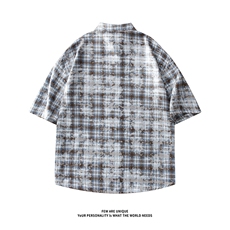 X5501-TP40控价68美式格子上衣短袖夏季衬衫情侣百搭宽松衣服，男装衬衫，电商A102