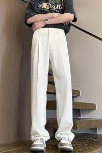 胖胖哥黑色垂感男士西裤春季美式高级感直筒长裤大码宽松微喇裤子图片