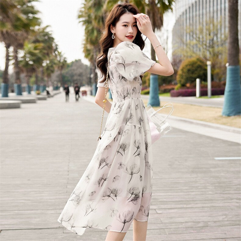 2024夏季新款显瘦小个子印花减龄连衣裙女,女装连衣裙,天丽