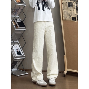 B221美式ins宽松直筒格子休闲白色牛仔裤 LK25579-特P45 控78图片