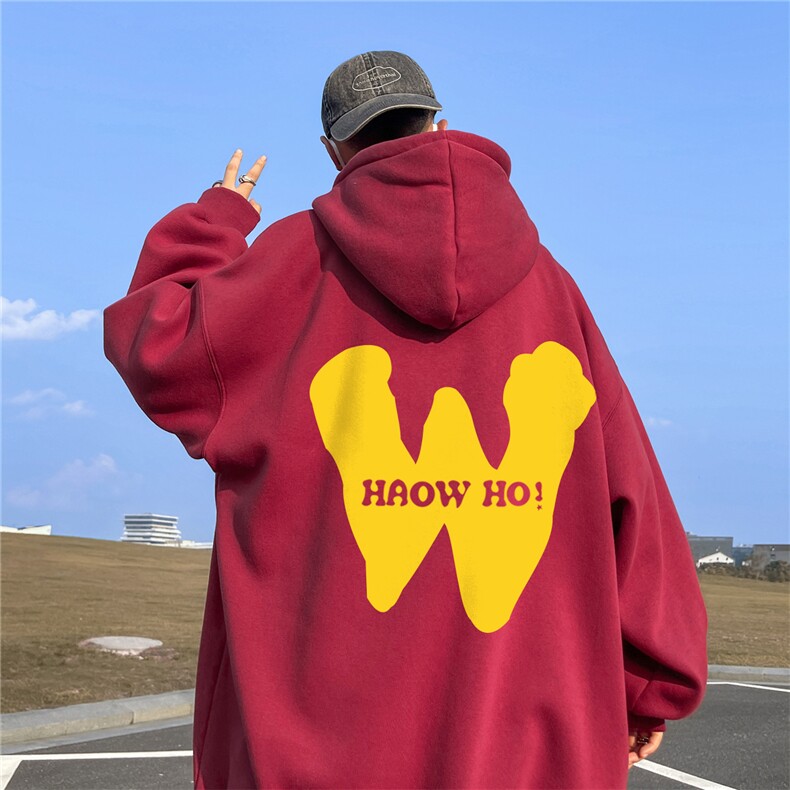 ！秋季重磅宽松大码港风黄W印花连帽卫衣LW115-特p35,男装卫衣,星座508（原C305）