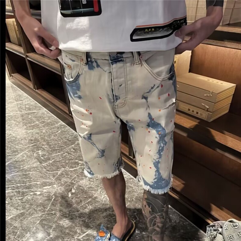 夏季新款美式短裤男潮牌设计感小众宽松青少年运动休闲五分裤子,男装牛仔裤,星座506A