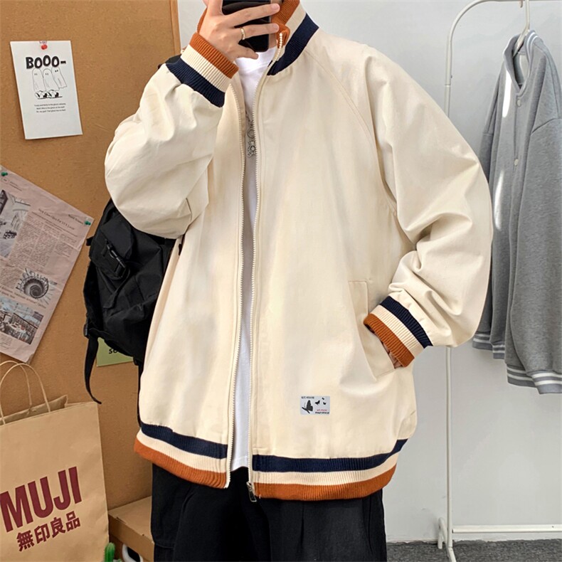 J602P30室内港风2024秋季三色领宽松情侣蝴蝶印花立领夹克外套,男装夹克,电商A026-1