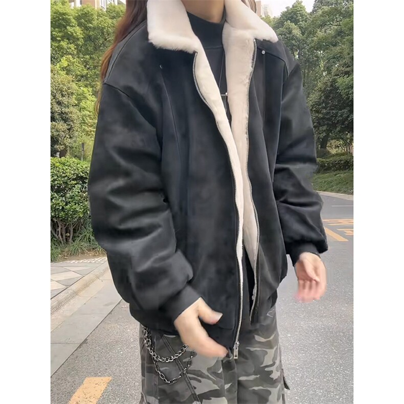 现货重磅硬挺boxy羽绒棉衣座山雕羊羔毛领洗水麂皮棉服冬外套,男装棉衣,电商A486