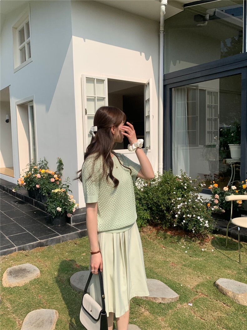 夏季新款短袖t恤女薄款圆领针织宽松百搭半袖上衣,女装T恤,斯尔特羊绒
