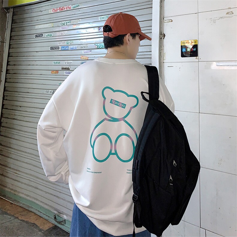 703-W7232秋季小熊卡通反光印花圆领套头休闲卫衣,男装卫衣,星座703