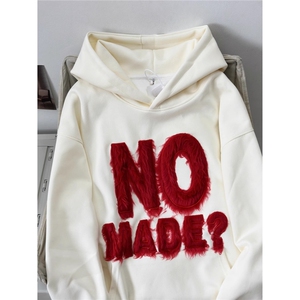 美式复古高街毛绒字母连帽卫衣女秋冬宽松长袖情侣帽衫图片