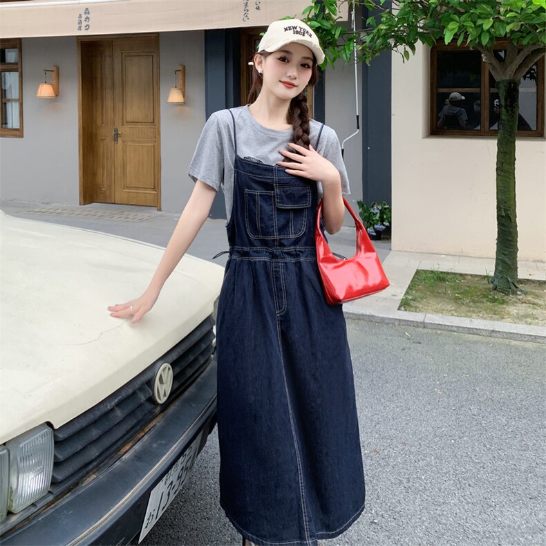 48H发现货时髦气质牛仔背带裤两件套套裙,女装套装/套裙,MQ