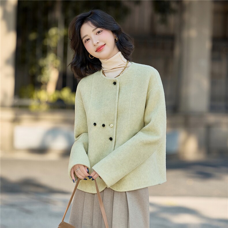 高级感气质短款毛呢外套女2025秋冬新款百搭超好看双面羊毛呢大衣,女装双面呢大衣,美沁