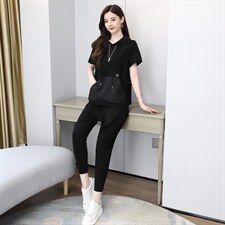 2021夏季新款简约优雅时尚气质连帽休闲舒适两件套，女装套装/套裙，魅影