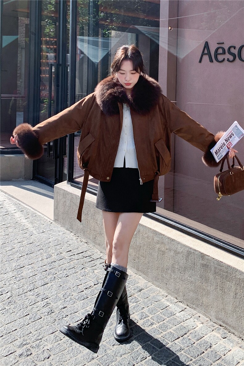 【新品】狐狸大毛领麂皮绒轻奢皮草90羽绒服5168-P450-K668,女装羽绒服,2C126