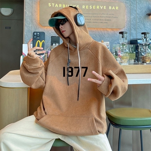 港风抖音直播得物品质宽松麂皮绒连帽卫衣W6036P48图片