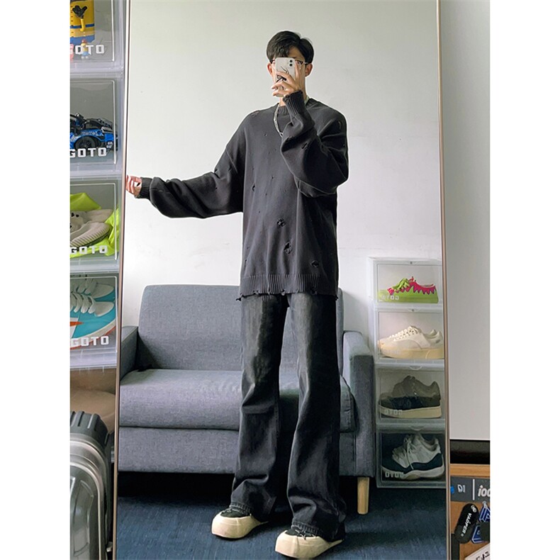 B221美式ins高街暗黑光版修身微喇牛仔裤LK23137-P55控78,男装牛仔裤,电商B221