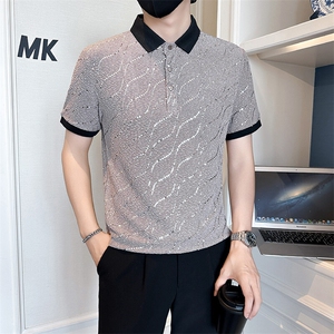 店主风社会小伙男士亮面翻领POLO衫男休闲上衣301A-1/PL117/P53
